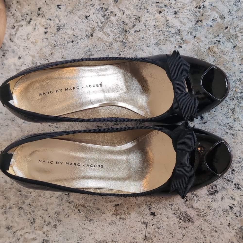 Marc By Marc Jacobs Black Patent Peep Toe Heels, Sz. 40.
